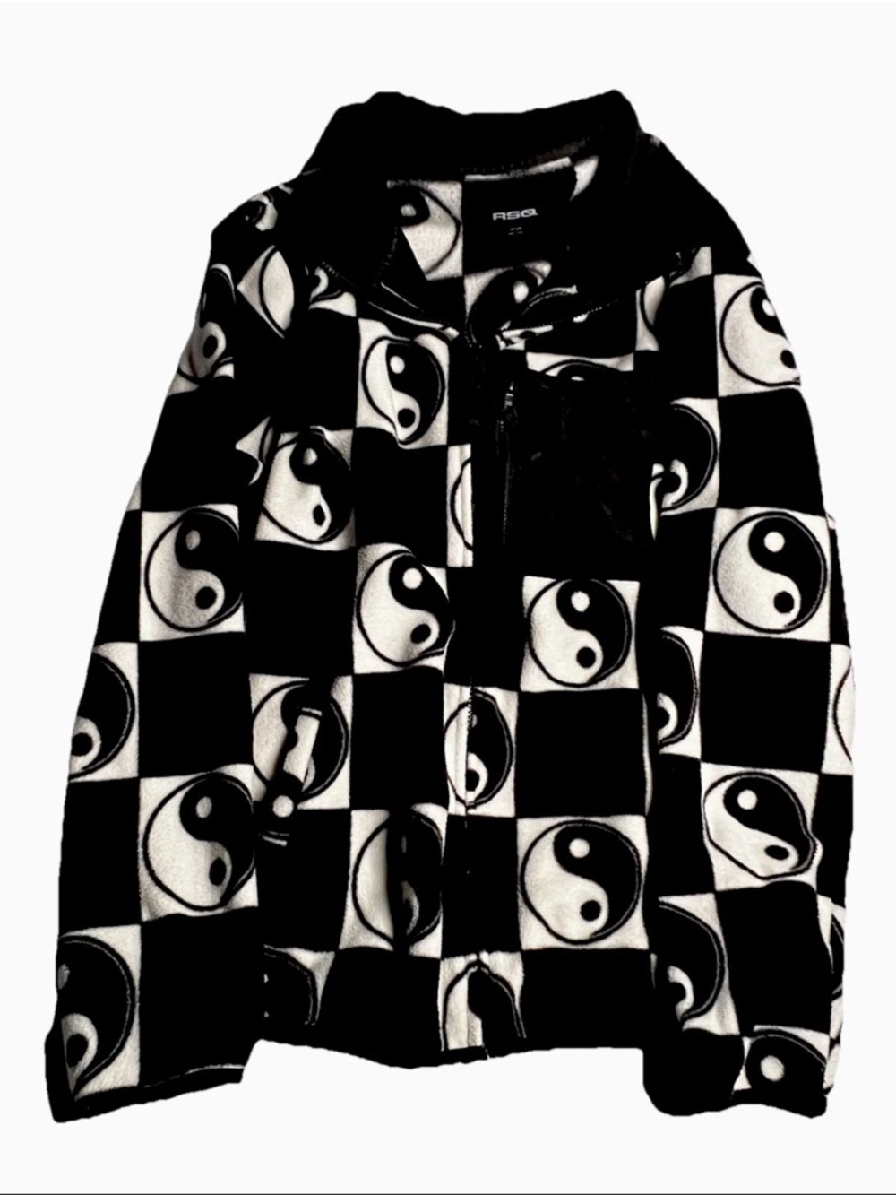 RSQ Black & White Yin Yang Checkerboard Zip Jacket